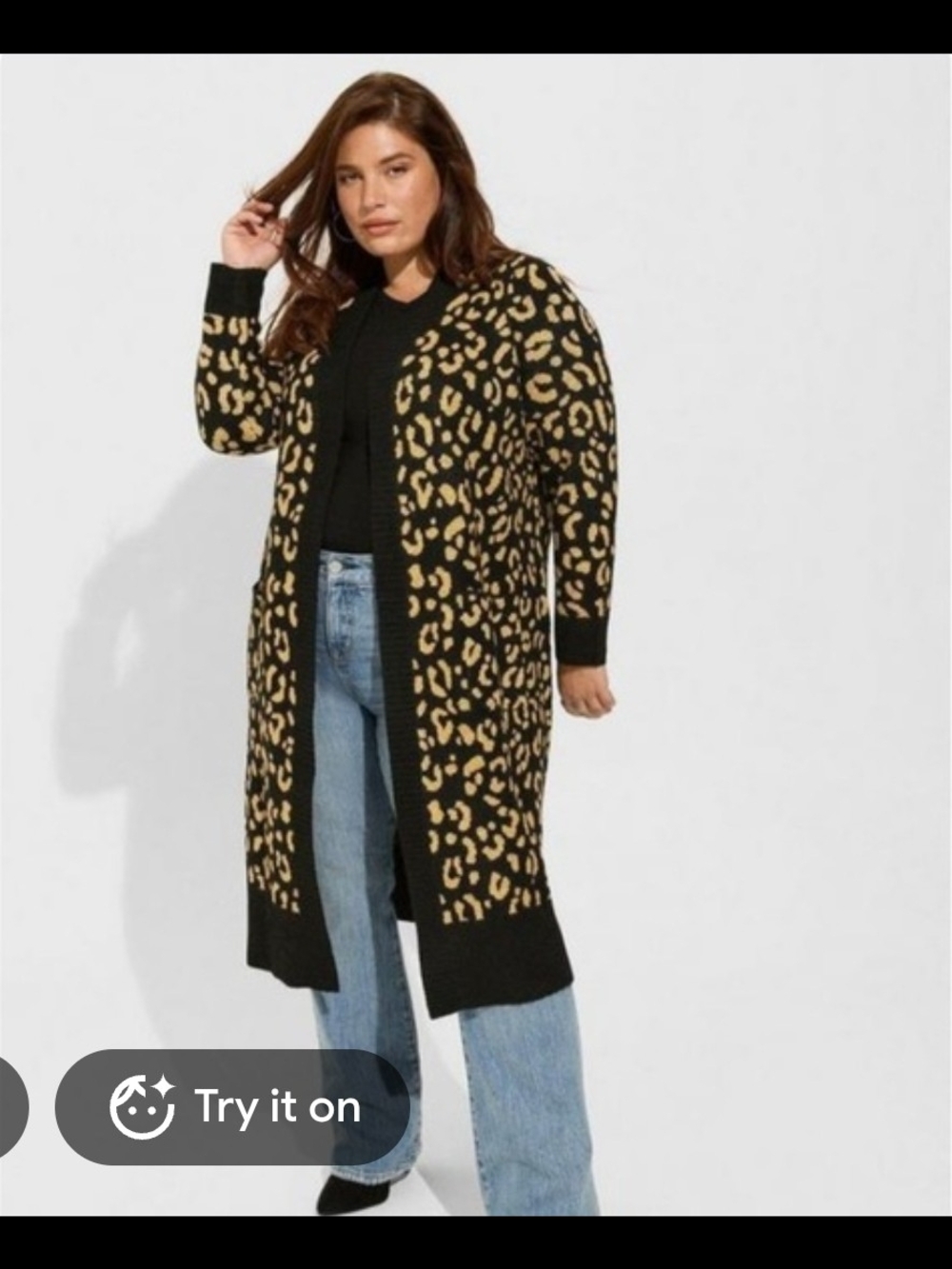 torrid Black and Tan Leopard Longline Open-Front Cardigan